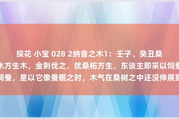 探花 小宝 028 2纳音之木1：壬子、癸丑桑拓木。子属水，丑藏金，水方生木，金则伐之，犹桑柘方生，东谈主即采以饲蚕，是以它像蚕眠之时，木气在桑树之中还没伸展到水地，故名“桑柘木”。